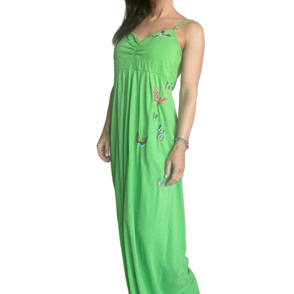Johnny Was Bright Green Maxi Dress with Embroidered Accents